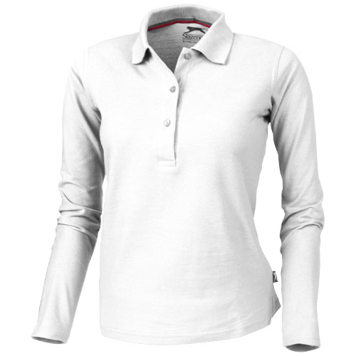 Point long sleeve women's polo in white-solid