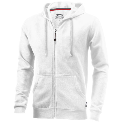 Open full zip hooded sweater in white-solid