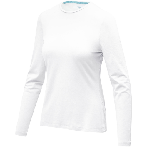 Ponoka long sleeve women's organic t-shirt in white-solid