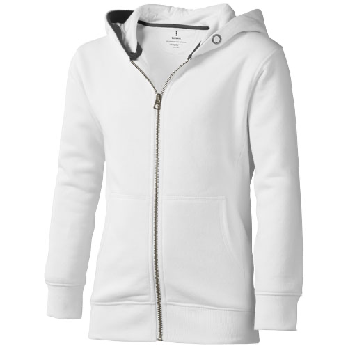 Arora hooded full zip kids sweater in white-solid