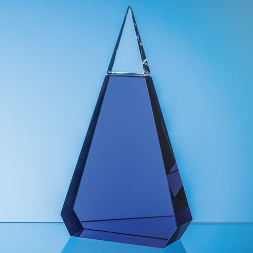 25.5cm Cobalt Blue & Clear Optical Crystal Prism Award