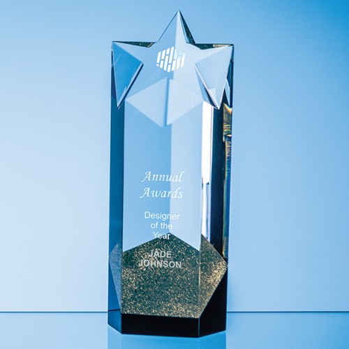 24cm Sparkling Gold Optical Crystal Star Column Award