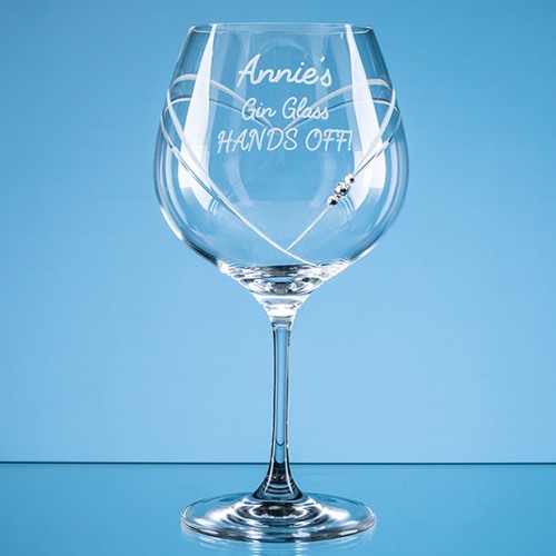 610ml Just For You Diamante Gin Glass with Heart Shaped Cutting