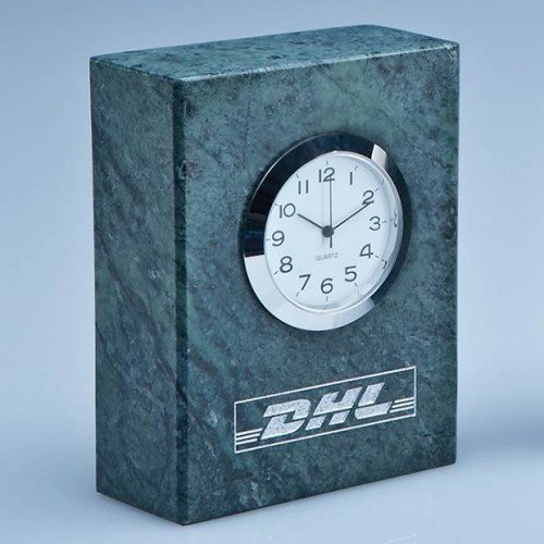 8cm Green Marble Bevel Edged Rectangle Clock