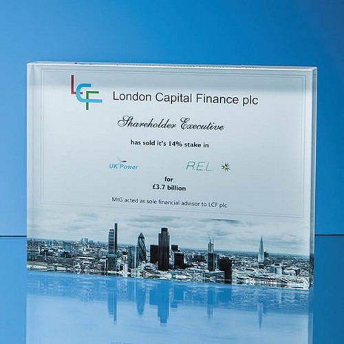 15cm x 20cm Optical Crystal Rectangle Award  H or V