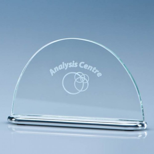 14cm x 8.5cm x 7mm Clear Glass Half Moon on an Aluminium Base