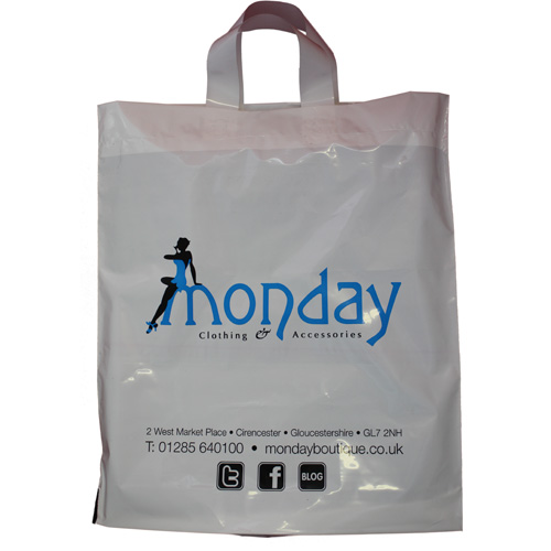 14 Inch Flexi-Loop Carrier Bags, printed to both sides.