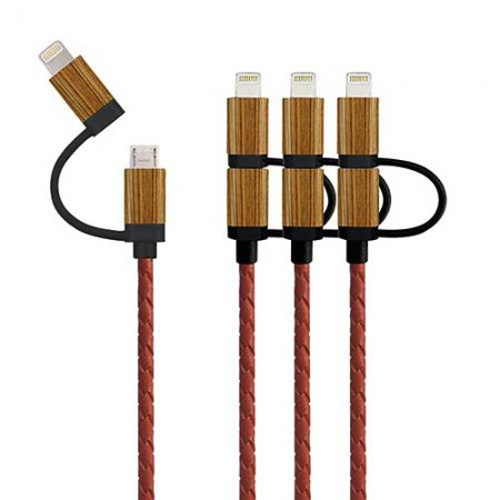 Icables Wood/ Leather - Mfi Multi Charging Cable