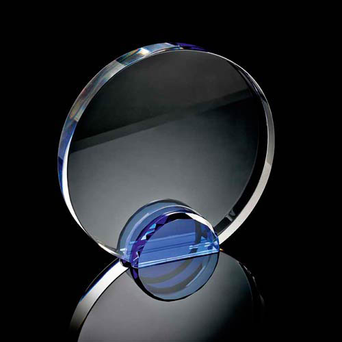 Large round crystal frame with blue stand