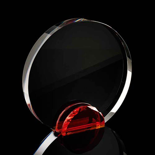 Large round crystal frame with red stand