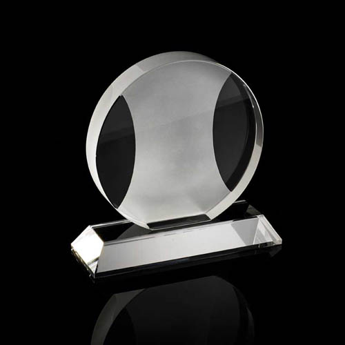 Chunky crystal round award with a sandblast central design