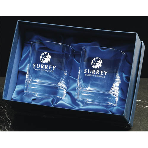 Pair of crystal square tumblers