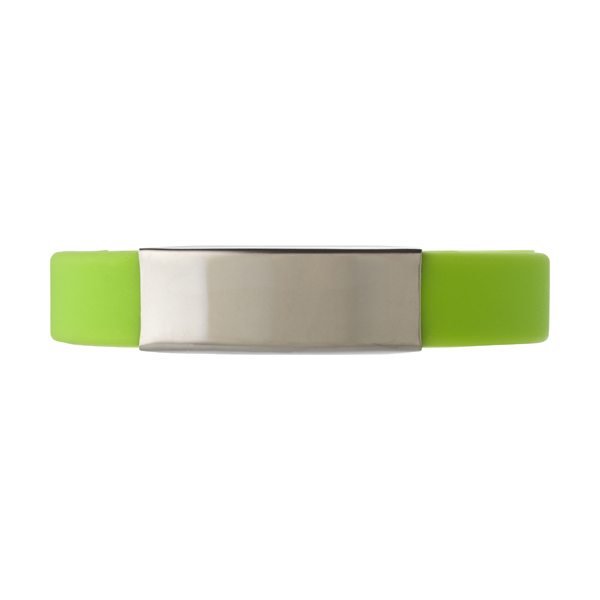 Silicone wristband with metal plate.