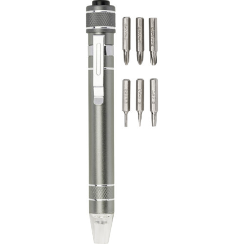 Pen shaped pocket screwdriver. in silver