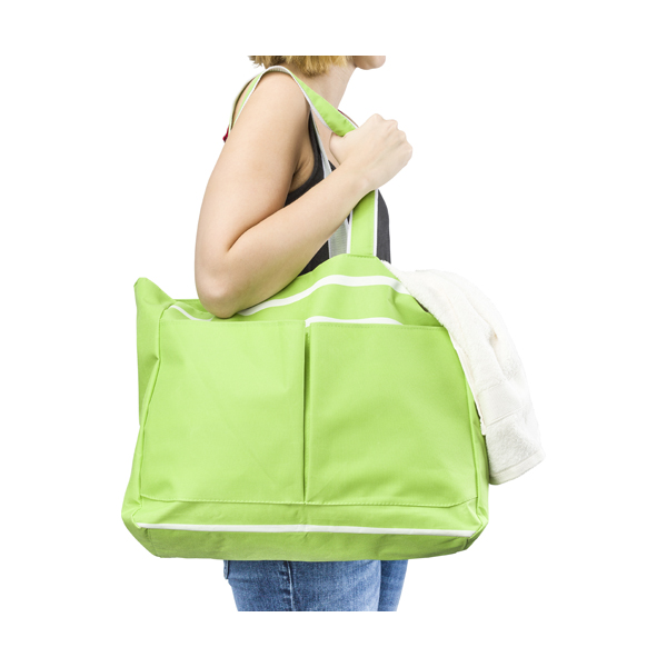 Polyester (600D) bright coloured beach bag.