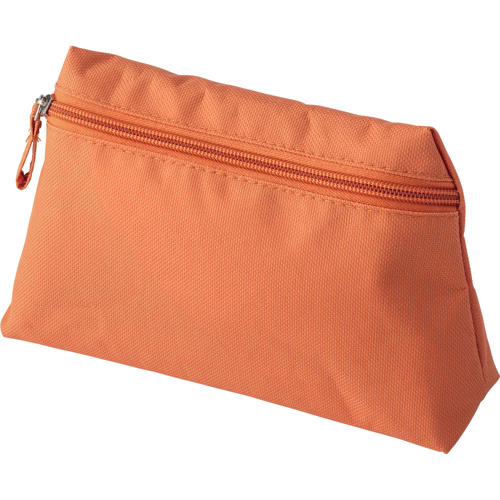 Polyester (600D) toilet bag in a tapered form with matching zipper and puller.