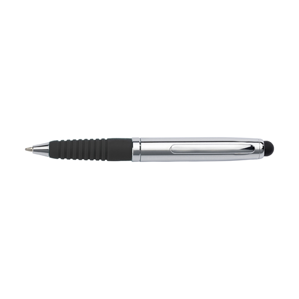 Steel ballpen with silicone barrel.