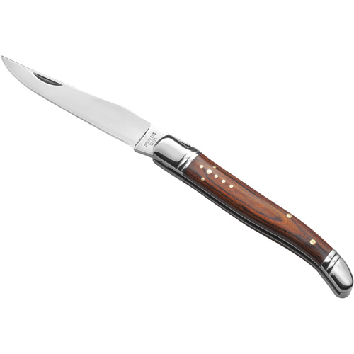 Steel and wood pocket knife in brown