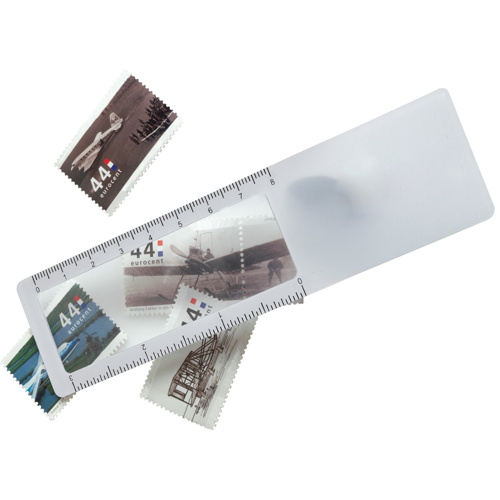 Plastic ruler with magnifier in white