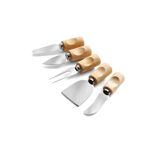 Set of five cheese knives in brown