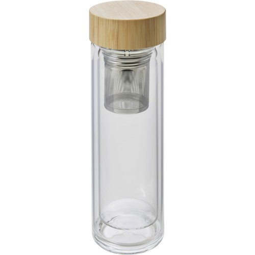 Glass and bamboo bottle with tea infuser (420 ml) in 