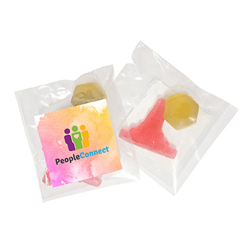2pc Custom made gummy in a small bag with a full colour label