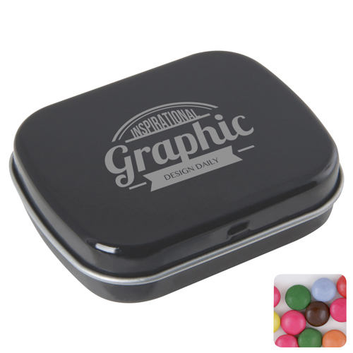 Flat hinged tin with choco's in 