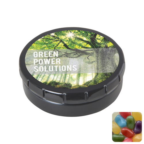 Round click tin with jelly beans in 
