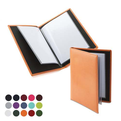 A5 Information, Wine List or Menu Holder with eight clear pages.in a choice of Belluno Colours