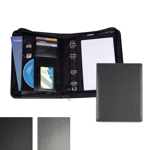 Carbon Fibre Effect PU A5 Deluxe Zipped Ring Binder