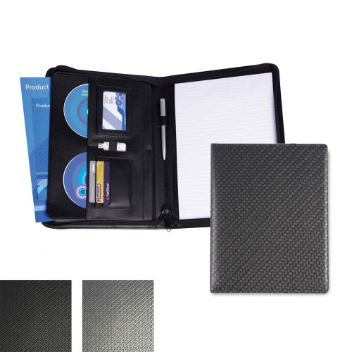 Carbon Fibre Effect PU A4 Deluxe Zipped Conference Folder
