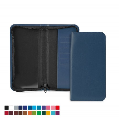 Zipped Travel Wallet with one clear pocket and one material pocket with card slots.in a choice of Belluno Colours