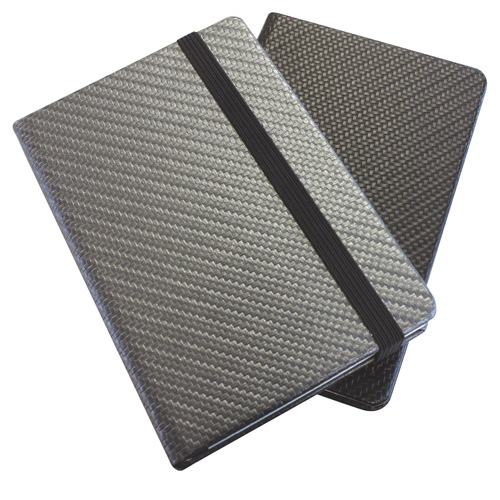 Carbon Fibre Textured A5 Casebound Notebook with Elastic Strap in Carbon Fibre Texture PU.
