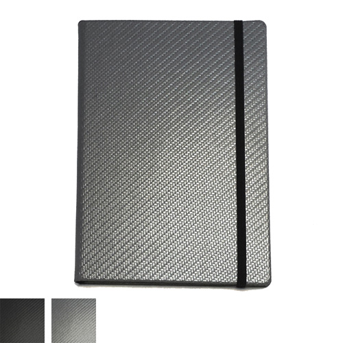 Carbon Fibre Textured A5 Casebound Notebook with Elastic Strap and Envelope Pocket