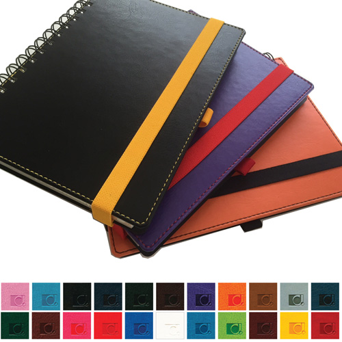 Belluno PU Colours A5 Wiro Notebook with soft touch leather look cover, black board to rear, lined ivory paper.