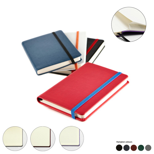 Hampton Leather Pocket Casebound Notebook with Elastic Strap & Envelope Pocket