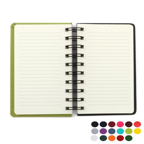 Belluno PU Colours A6 Wiro Notebook with soft touch leather look cover, black board to rear, lined ivory paper.