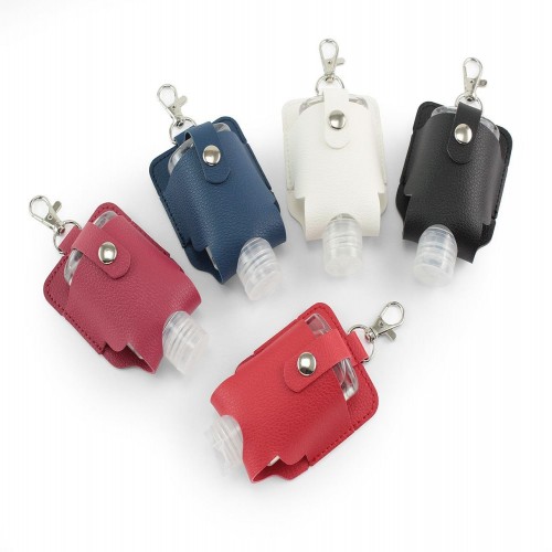 Hand Sanitiser Pouch with Clip,  in recycled Como, a quality vegan PU, ideal to hold a 50 ml bottle of sanitiser.