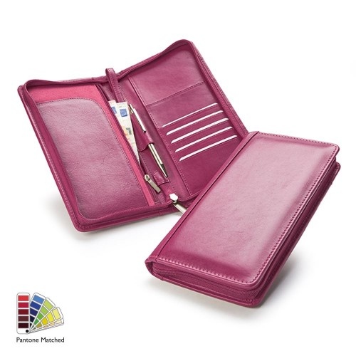 Pantone Matched Sandringham Leather Zipped Travel Wallet