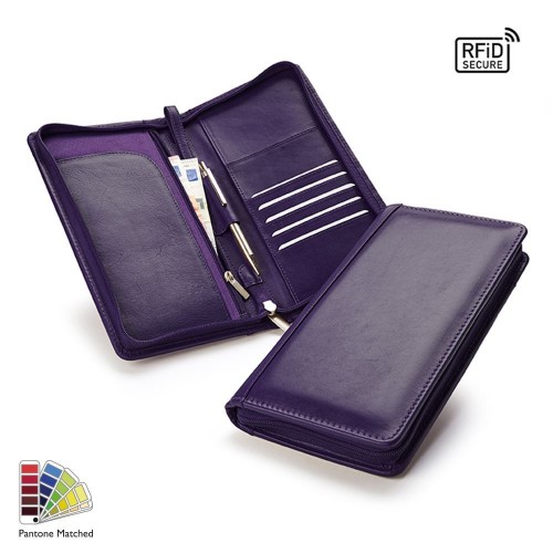 Pantone Matched Sandringham Leather Zipped Travel Wallet with RFID Protection