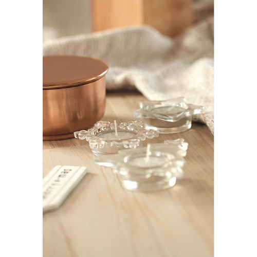 Set of 3 glass candle holders in matt-silver