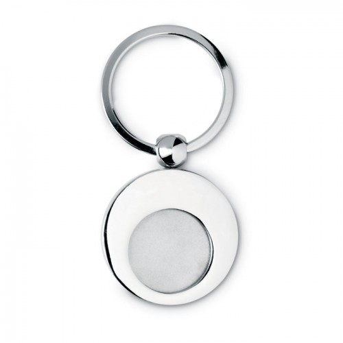Metal key ring with token in shiny-silver