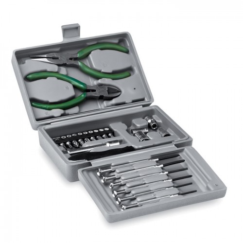 Foldable 25 piece tool set in silver