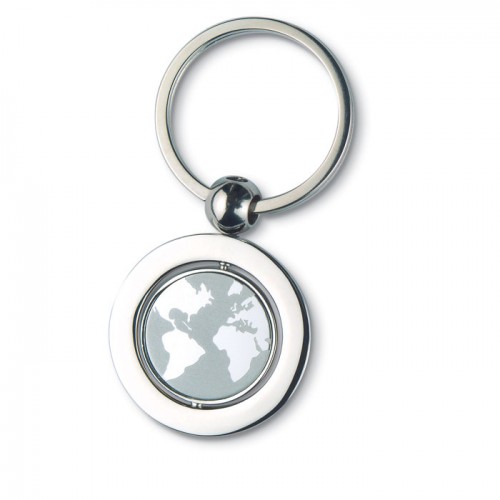 Globe metal key ring in silver