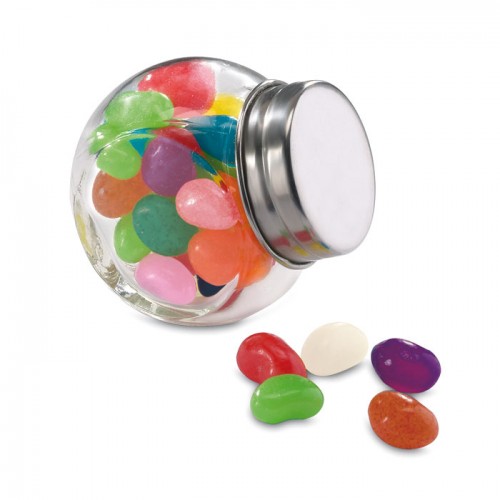 Glass jar with jelly beans in multicolour