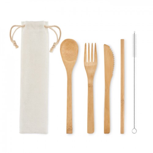 Bamboo cutlery with straw