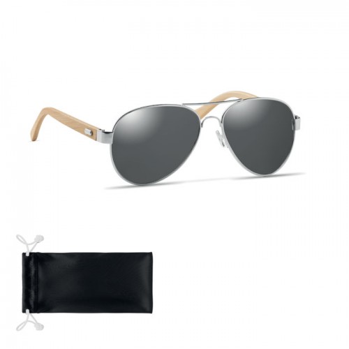 Bamboo sunglasses in pouch in Silver