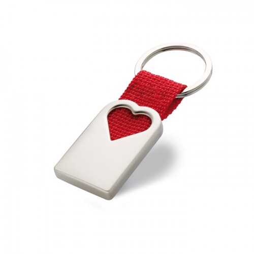 Heart metal key ring in red