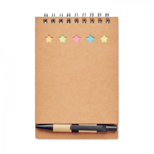 Notebook with pen sticky notes in beige