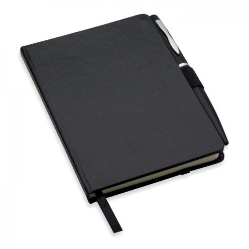 A6 notebook with pen 72 lined in Black